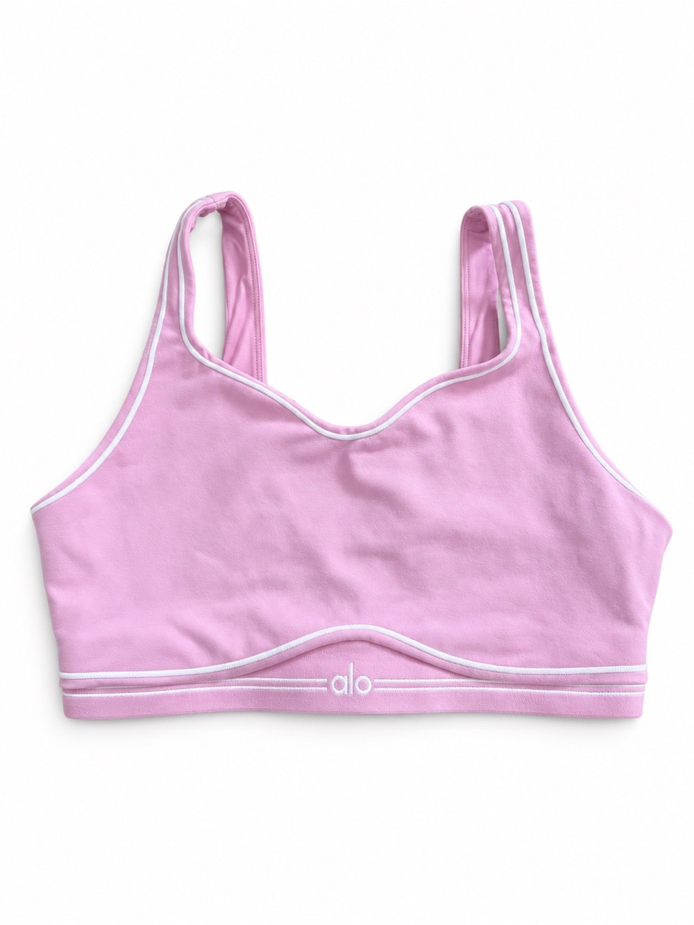 ALO Yoga Pink Sports Bra with White Seam Trim